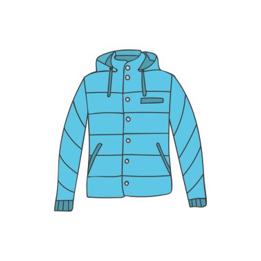 Adam ceketinin rengarenk çizimlerini vektörle çizmiş. Ceketin rengarenk simgesi vektörde düştü. Kışlık ceket illüstrasyonu.