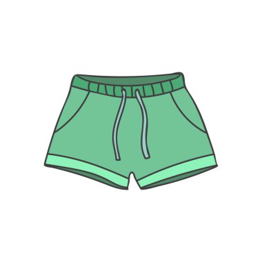 Yüzme şortu vektörde renkli bir illüstrasyon oluşturur. Adam yüzme sandığı vektör olarak resimleme yapar. Plaj çizimleri vektörde