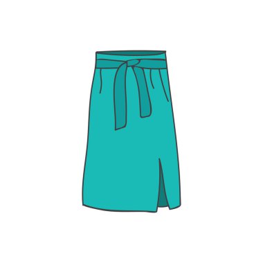 Vektörde uzun etek renkli karalama çizimi. Vektör olarak kadın etek renkli ikon. Etek rengi illüstrasyon.