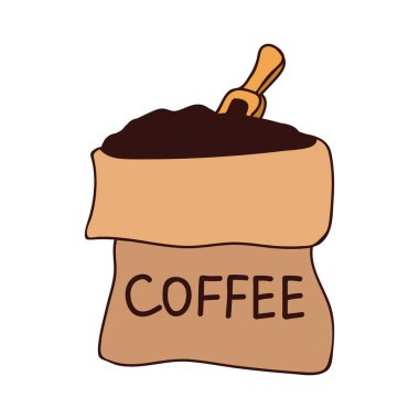 Kahve poşeti rengarenk karalama çizimi. Kahve poşeti renkli ikon vektör. Kahve poşeti çizimi