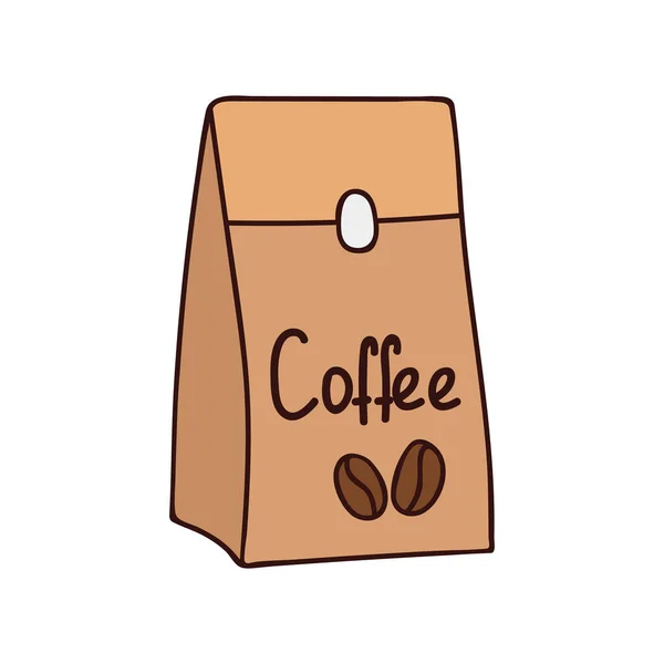 Koffie Papieren Zak Kleurrijke Doodle Illustratie Vector Koffie Pakket Kleurrijke — Stockvector