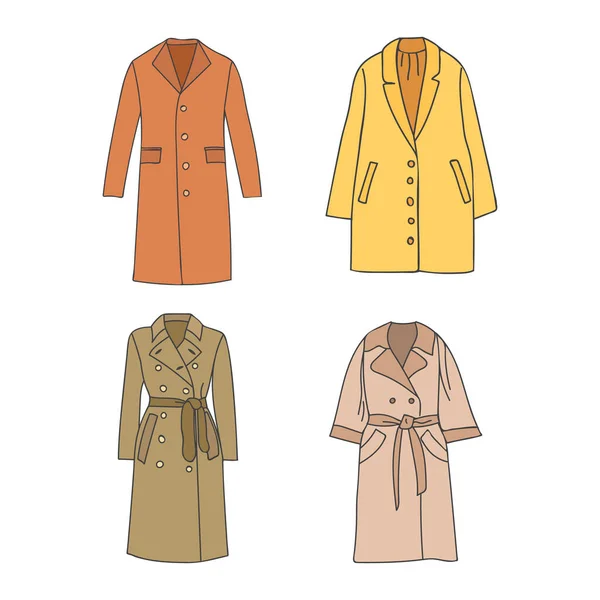 Női Kabát Színes Firka Illusztrációk Gyűjtemény Vektorban Bevonat Színes Ikonok — Stock Vector