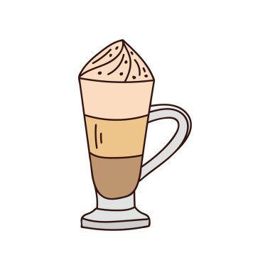 Sütlü buzlu kahve vektör içinde karalama çizimi. Vektör olarak kremalı buzlu kahve. Vektörde milkshake renkli karalama çizimi