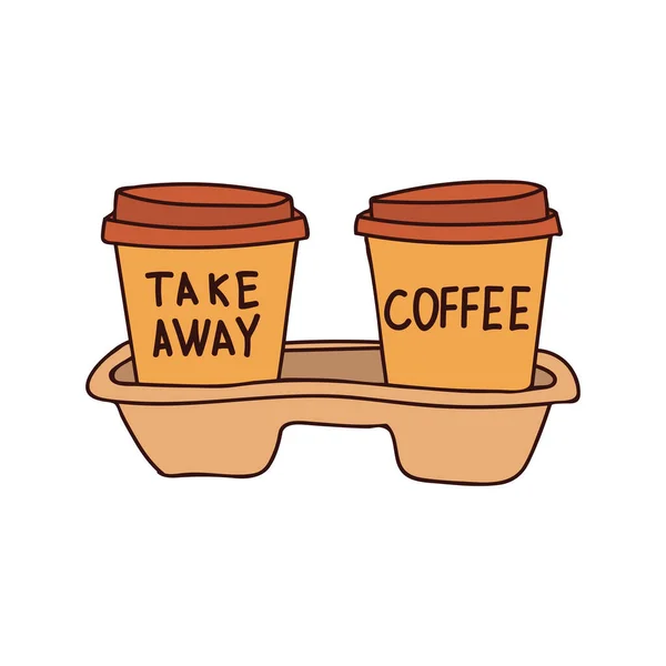 Zabierz Filiżankę Kawy Kolorowe Ilustracji Doodle Wektorze Zabrać Ikonę Filiżanki — Wektor stockowy