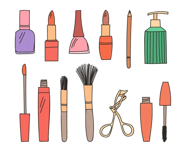 Renkli Karalama Illüstrasyonları Vektör Içinde Toplanıyor Makyaj Çizimleri Ayarlandı Vektör — Stok Vektör