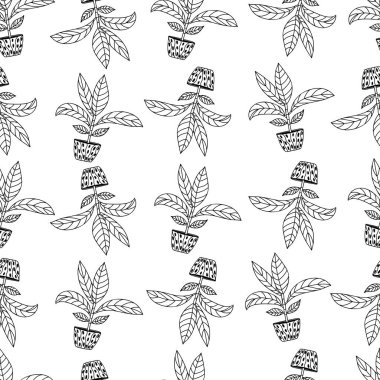 Ev bitkileri vektör içinde kusursuz karalama desenli tasarım. Evin bitkileri pürüzsüz. Vektör içinde el çizimi ev bitkileri deseni.