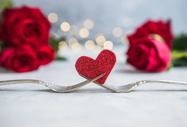 Tenedores Corazón Menú Vacaciones Para San Valentín — Foto de Stock