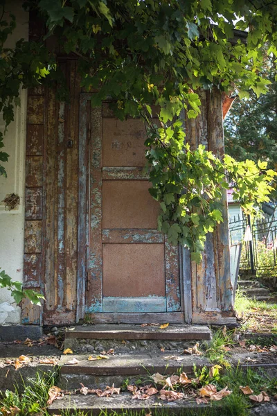 Kapısı Olan Ahşap Evin Önünde — Stok fotoğraf
