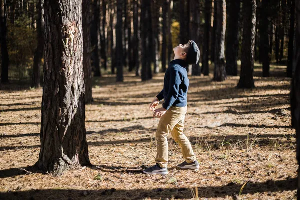 帽子の肖像画の少年 ハッピーキッドは屋外の公園で遊んでいます — ストック写真