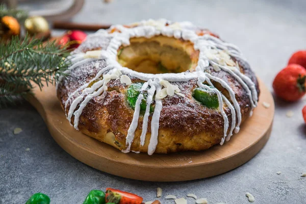 Epiphany Cake Kings Cake Roscon Reyes Rosca Reyes Traditional Spanish — Stock Photo, Image