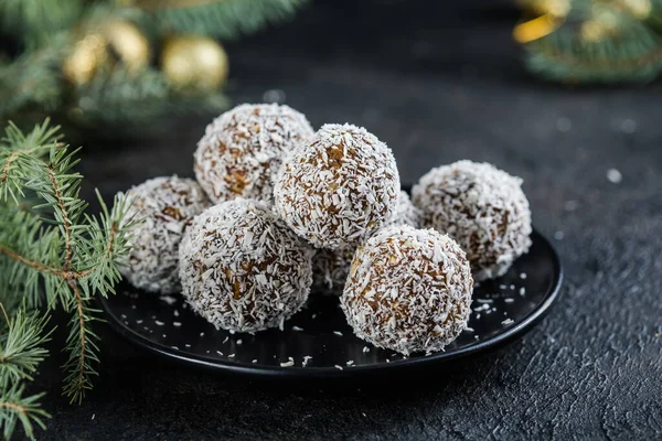 Raw Vegan Christmas Dessert Healthy Energy Balls Oatmeal Chia Seed — Stock Photo, Image