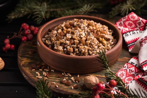 Kutya Traditional Christmas Slavic Dish Kutia Porridge Made Wheat Grains — Stock Photo, Image