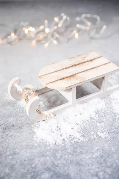 Sled Snowy Background Beautiful Winter Postcard Concept Christmas Holidays Gift — стоковое фото
