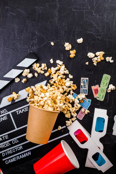 Movie Tickets Soda Drink Plastic Straws Popcorn Home Theatre Movie — Stock Photo, Image