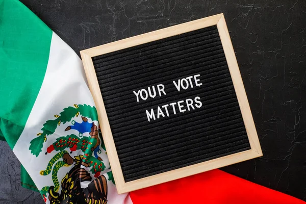 Letterboard Sign Words Your Vote Matters Mexico Flag Black Background — Fotografia de Stock