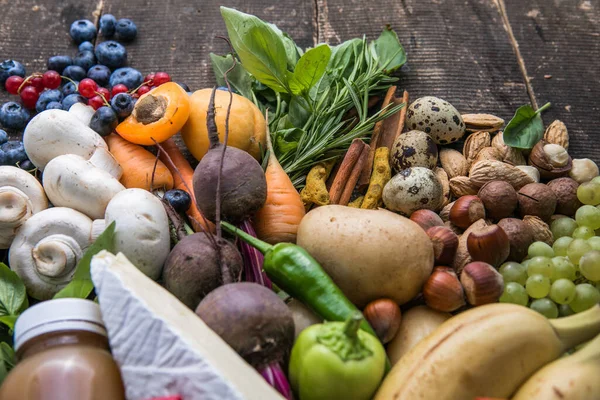 有健康素食背景的纸袋 超级市场食品概念 家庭分娩 — 图库照片