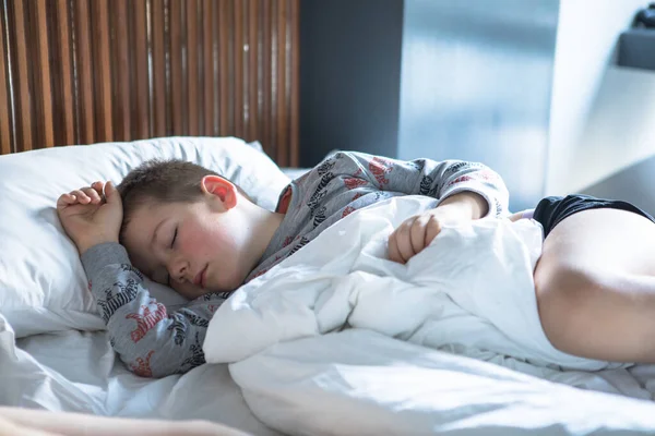 Adorable Little Child Boy Sleeping Bed Sweet Toddler Child Dreaming — Stock Photo, Image