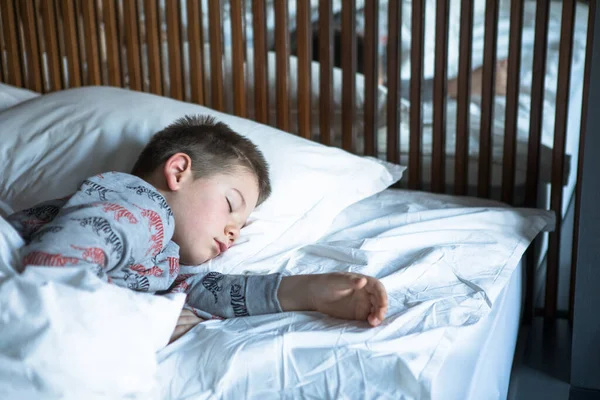 Adorable Little Child Boy Sleeping Bed Sweet Toddler Child Dreaming — Stock Photo, Image