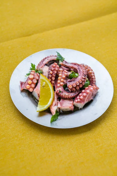 Greek Traditional Sea Food Octopus Olive Oile Lemon Juice Octopus — Stock Photo, Image