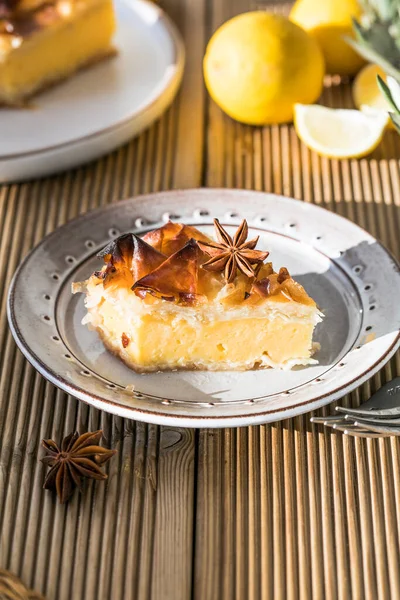 Natilla Galaktoboureko Bougatsa Postre Tradicional Griego Horneado Una Sartén Con — Foto de Stock