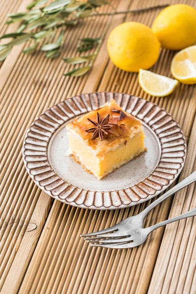 Custard Galaktoboureko Bougatsa Greek Traditional Dessert Baked Pan Syrup Its — Stockfoto