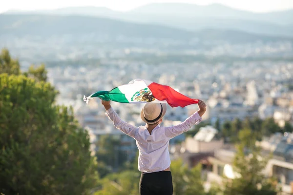 Люди Флагом Мексики Сентября День Независимости Мексики — стоковое фото