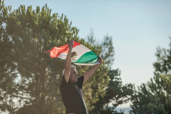 Senior Man Holding Flag Mexico September Independence Day Mexico — Stock Fotó