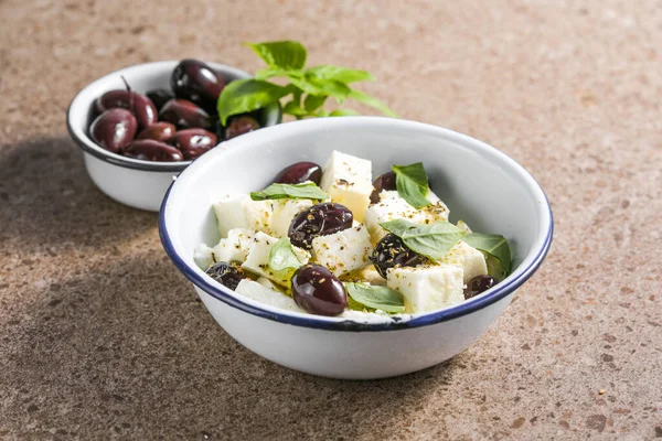 Salade Grecque Salade Légumes Aux Olives Fromage Feta Huile Olive — Photo