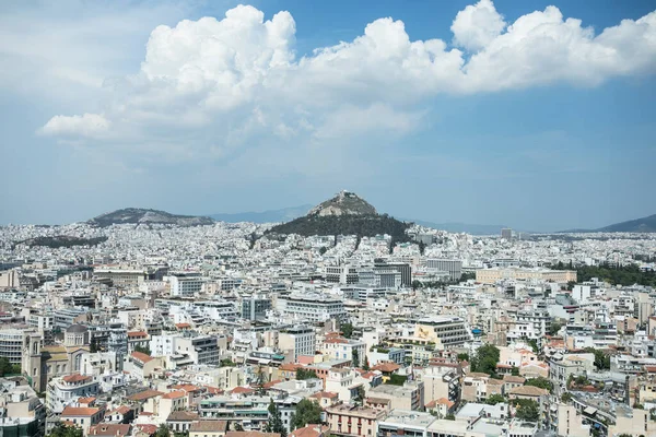 View Old Wall Acropolis City Athens Mount Lycabettus Right Athens — стокове фото