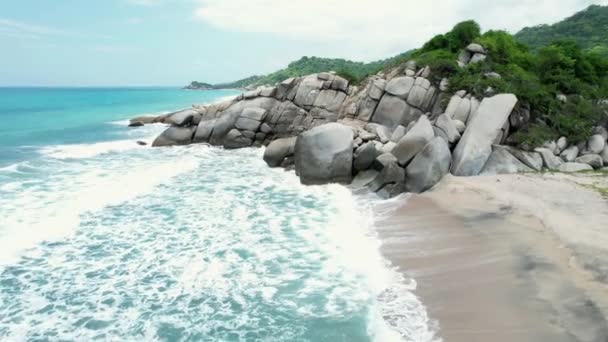 Parc National Tayrona Colombie Mer Les Rochers Vue Aérienne — Video