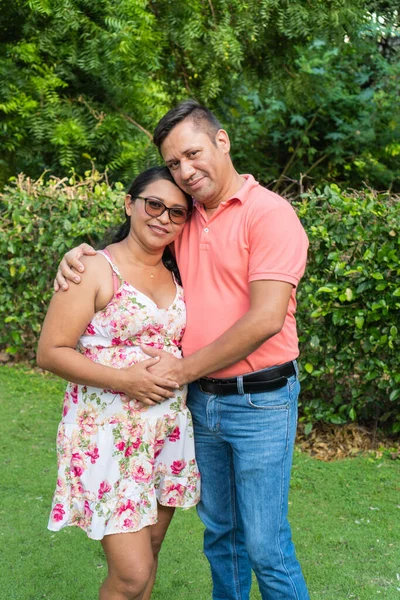 Loving Man Holding His Smiling Pregnant Wife Belly While Together — Stockfoto