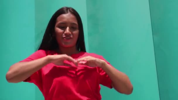 Cool Young Woman Dancing Camera — Stok video
