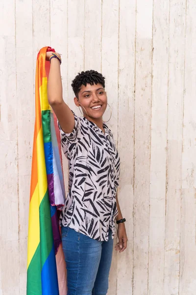 Afro Woman Dancing Pride Flag — 图库照片