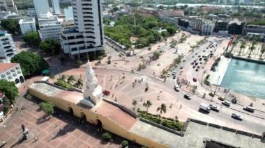 Aerial view of old town and beaches, Cartagena, Colombia 