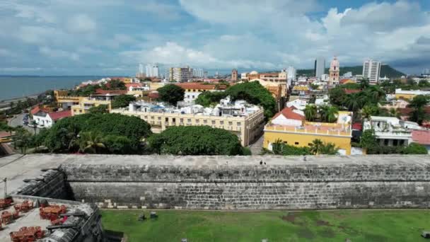 Aerial View Skyline City Cartagena Walled City Colombia — Vídeo de stock