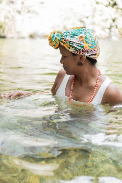 Young Woman Swimming River — Zdjęcie stockowe