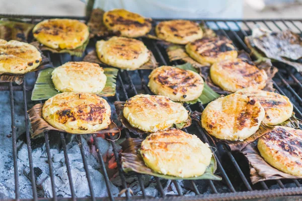 View of arepas in a barbecue. Colombian food