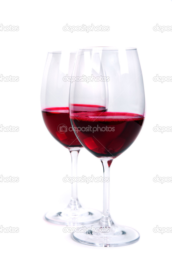 two glass of red wine on a white background 