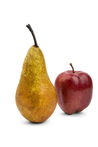 Yellow pear and red apple on a white background — Stock Photo, Image