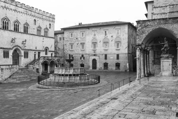 Fantastiska Svart Och Vitt Torg Staden Perugia — Stockfoto