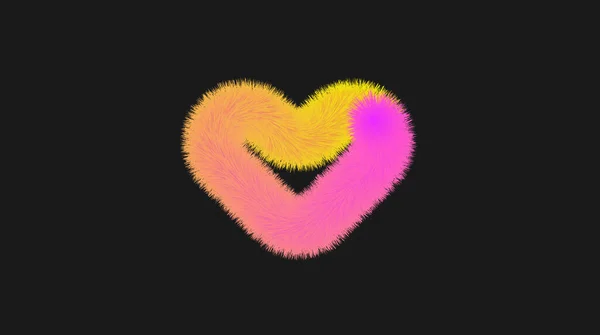 Colorful Furry Heart Black Isolated Background Shape Consisting Yellow Pink — Stock Vector