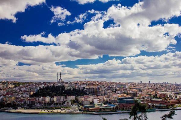 Eyp, İstanbul, Türkiye-Ekim-Çarşamba-2021: Altın Boynuz manzarası. Pierre Loti Hill 'den şehir manzarası. Üst görünüm