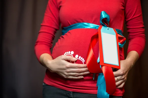 Pregnant woman touching her belly with hands — Stock Photo, Image