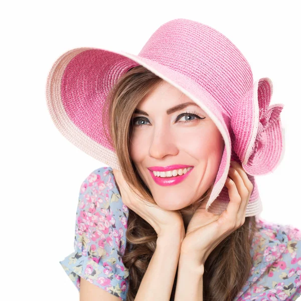 Hermosa mujer en sombrero de vacaciones — Foto de Stock