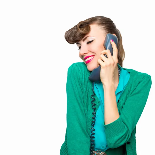 Happy pin up girl talking on phone — Stock Photo, Image