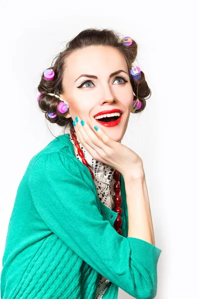 Komisch überraschte Modefrau — Stockfoto
