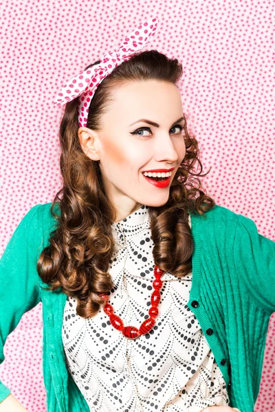 Young brunette woman in bright colorful clothing — Stock Photo, Image