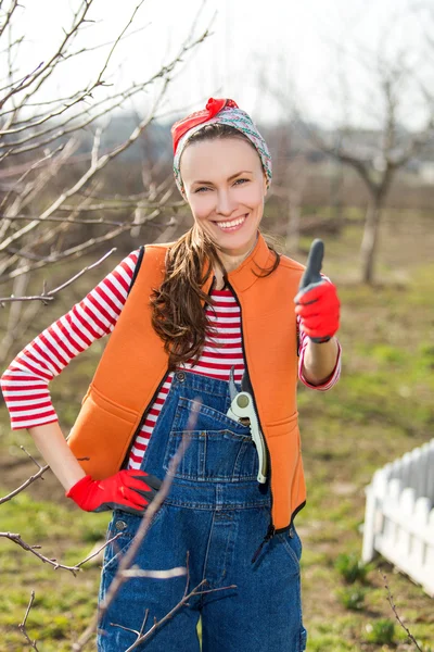 Portrait of happy young female gardener — Stock Photo, Image