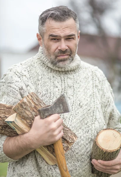 Portrait of man with axe — Stock Photo, Image