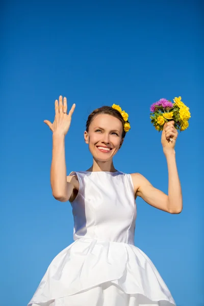 Happy bride with a ring — Stock Photo, Image